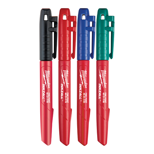 Milwaukee INKZALL™ Fine Tip Markers Multi 4pk - 48223106 - Available at Power Tool Specialists, Carlton, Victoria, Australia.
