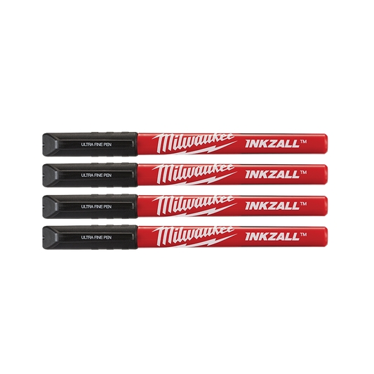 Milwaukee INKZALL™ Ultra Fine Pt Pen Black 4pk - 48223164 - Available at Power Tool Specialists, Carlton, Victoria, Australia.