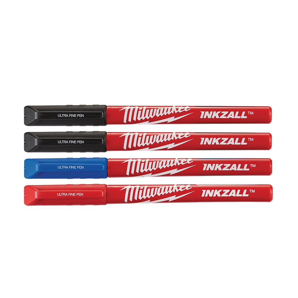 Milwaukee INKZALL™ Ultra Fine Pt Pen Multi 4pk - 48223165 - Available at Power Tool Specialists, Carlton, Victoria, Australia.