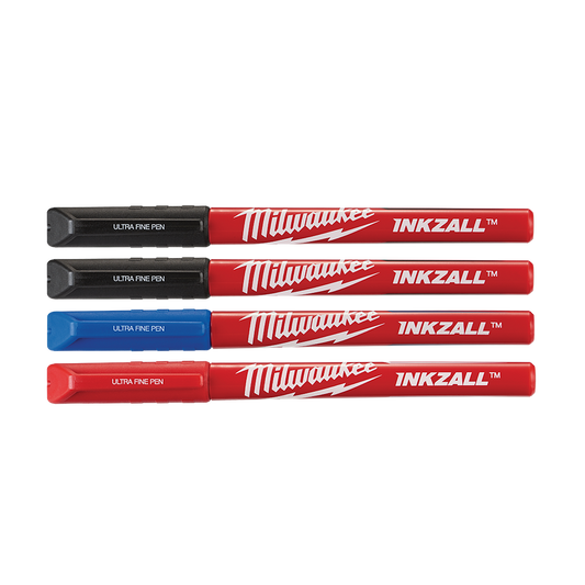Milwaukee INKZALL™ Ultra Fine Pt Pen Multi 4pk - 48223165 - Available at Power Tool Specialists, Carlton, Victoria, Australia.