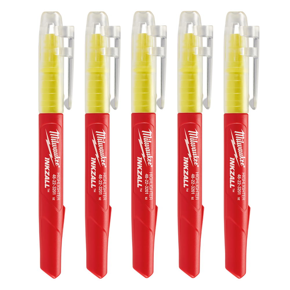 Milwaukee Inkzall Jobsite Highlight.Yellow 5pk - 48223201 - Available at Power Tool Specialists, Carlton, Victoria, Australia.