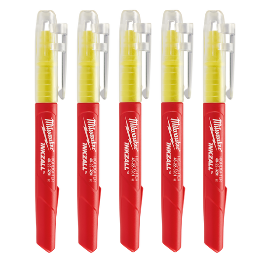 Milwaukee Inkzall Jobsite Highlight.Yellow 5pk - 48223201 - Available at Power Tool Specialists, Carlton, Victoria, Australia.