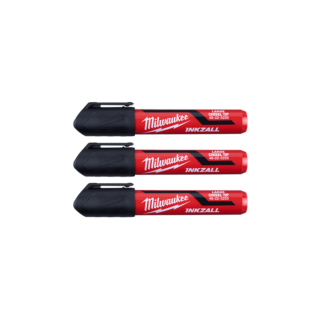 Milwaukee INKZALL™ L Chisel Tip Mrkr 6.2mm Blk 3pk - 48223250 - Available at Power Tool Specialists, Carlton, Victoria, Australia.