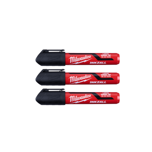 Milwaukee INKZALL™ L Chisel Tip Mrkr 6.2mm Blk 3pk - 48223250 - Available at Power Tool Specialists, Carlton, Victoria, Australia.