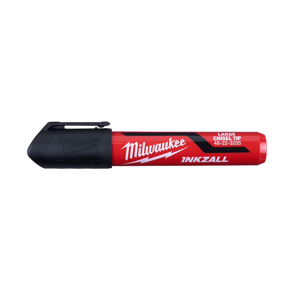 Milwaukee INKZALL™ L Chisel Tip Mrkr 6.2mm Blk 12pk  - 48223255 - Available at Power Tool Specialists, Carlton, Victoria, Australia.