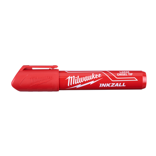 Milwaukee INKZALL™ L Chisel Tip Mrkr 6.2mm Red 12pk  - 48223256 - Available at Power Tool Specialists, Carlton, Victoria, Australia.