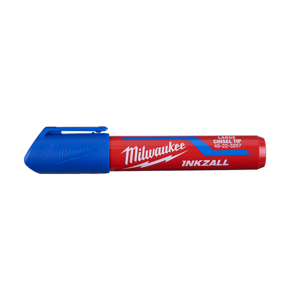 Milwaukee INKZALL™ L Chisel Tip Mrkr 6.2mm Blu 12pk  - 48223257 - Available at Power Tool Specialists, Carlton, Victoria, Australia.