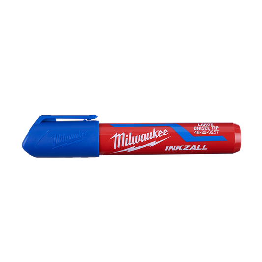 Milwaukee INKZALL™ L Chisel Tip Mrkr 6.2mm Blu 12pk  - 48223257 - Available at Power Tool Specialists, Carlton, Victoria, Australia.