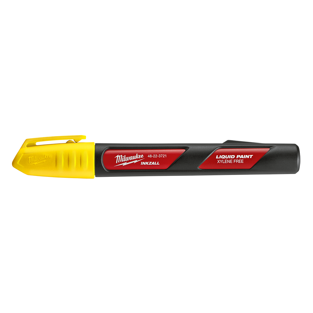 Milwaukee INKZALL™ Liq Paint Marker Yellow  - 48223722 - Available at Power Tool Specialists, Carlton, Victoria, Australia.