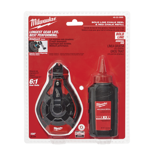 Milwaukee Bold Line Chalk Reel w Red Chalk  - 48223986 - Available at Power Tool Specialists, Carlton, Victoria, Australia.