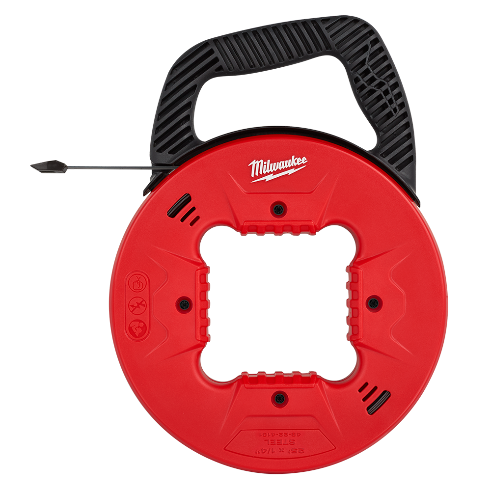 Milwaukee Steel Fish Tape 6.4mm - 7.5m (25ft) - 48224181 - Available at Power Tool Specialists, Carlton, Victoria, Australia.