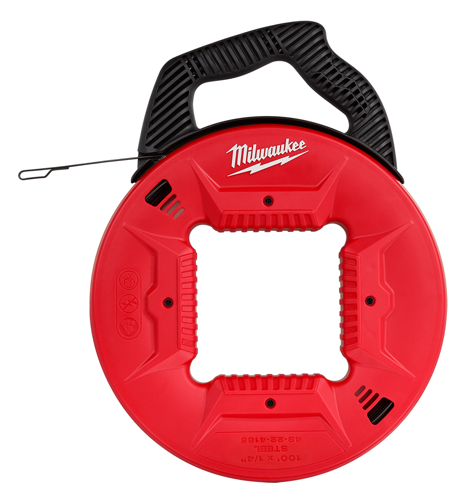 Milwaukee Steel Fish Tape  6.4mm -  30m (100ft) - 48224185 - Available at Power Tool Specialists, Carlton, Victoria, Australia.