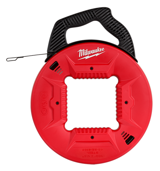 Milwaukee Steel Fish Tape  6.4mm -  30m (100ft) - 48224185 - Available at Power Tool Specialists, Carlton, Victoria, Australia.