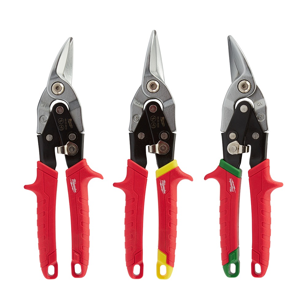 Milwaukee Tin Snips Set 3pk - 48224533 - Available at Power Tool Specialists, Carlton, Victoria, Australia.
