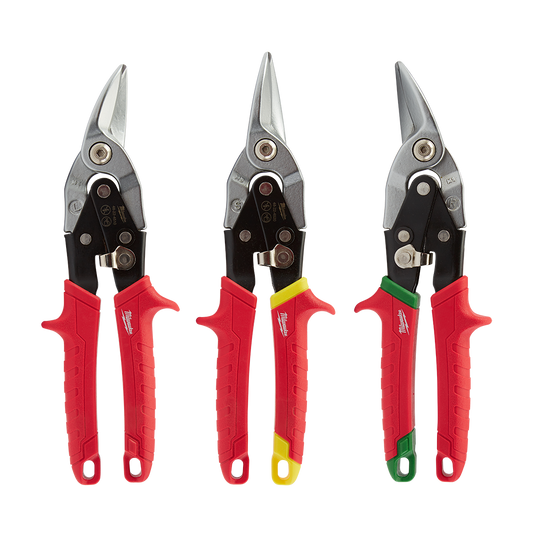 Milwaukee Tin Snips Set 3pk - 48224533 - Available at Power Tool Specialists, Carlton, Victoria, Australia.