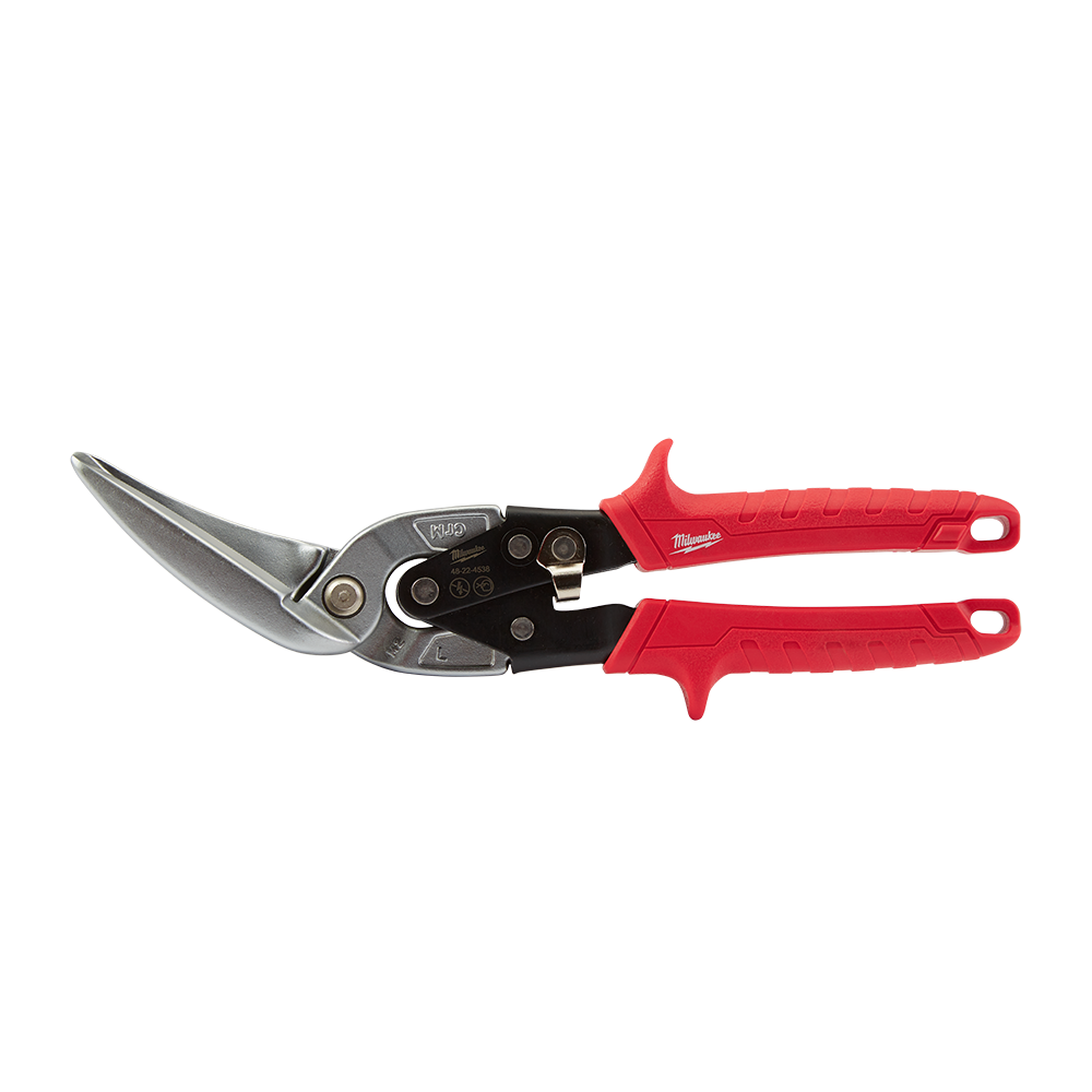 Milwaukee Tin Snips Offset Long CutLeft  - 48224538 - Available at Power Tool Specialists, Carlton, Victoria, Australia.