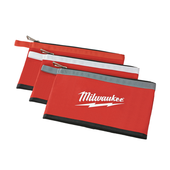 Milwaukee Zipper Pouches 3pk  - 48228193 - Available at Power Tool Specialists, Carlton, Victoria, Australia.