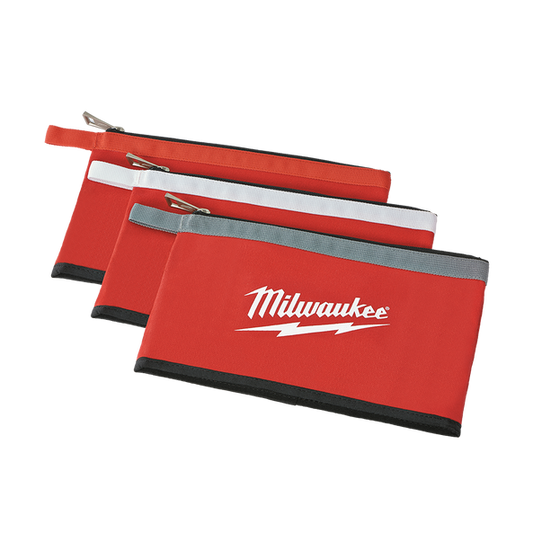 Milwaukee Zipper Pouches 3pk  - 48228193 - Available at Power Tool Specialists, Carlton, Victoria, Australia.