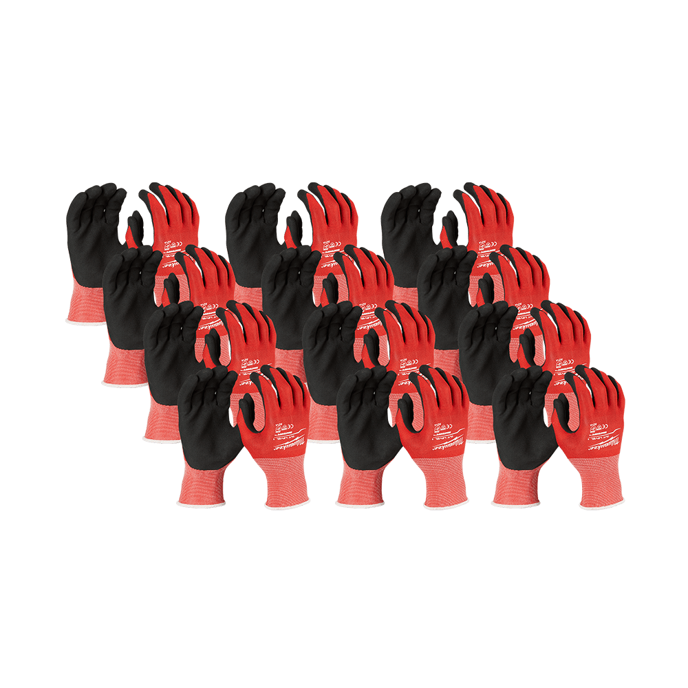 Milwaukee Cut 1(A) Nitrile Dipped Gloves 12 Pack - XXL - 48228904A - Available at Power Tool Specialists, Carlton, Victoria, Australia.