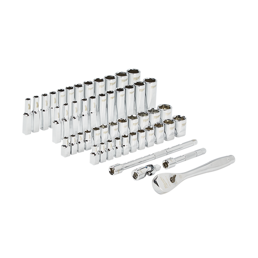 Milwaukee 1/4” Drive 50pc Ratchet & Socket Set SAE & Metric  - 48229004 - Available at Power Tool Specialists, Carlton, Victoria, Australia.