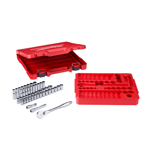 Milwaukee 1/2" Drive 47pc Ratchet & Socket Set SAE & Metric - 48229010 - Available at Power Tool Specialists, Carlton, Victoria, Australia.