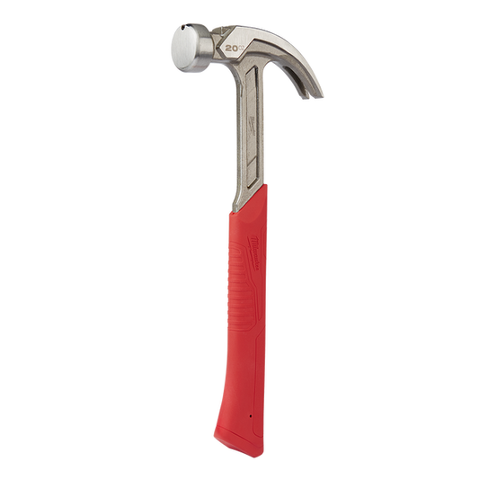 Milwaukee 20oz Smooth Face Steel Curved Claw Hammer - 48229080A - Available at Power Tool Specialists, Carlton, Victoria, Australia.