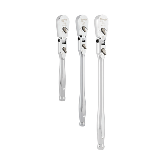 Milwaukee 3 Piece Flex Head Ratchet Set - 48229111 - Available at Power Tool Specialists, Carlton, Victoria, Australia.