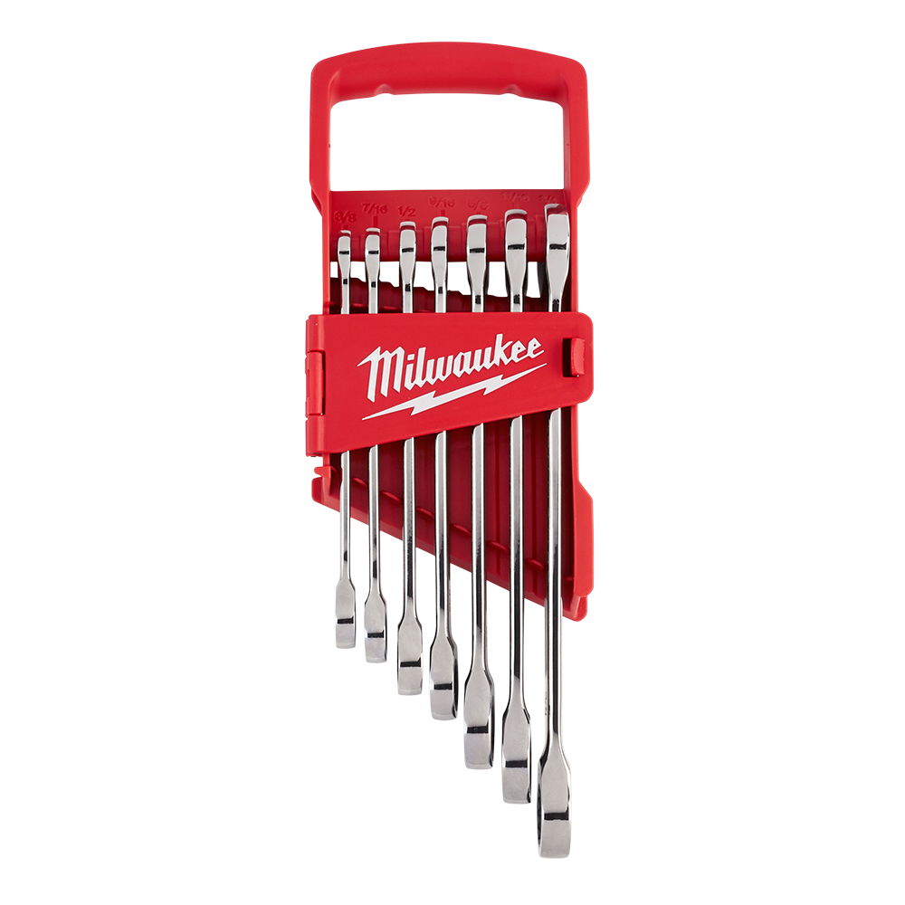 Milwaukee 7pc Ratcheting Combination Wrench Set – SAE - 48229406 - Available at Power Tool Specialists, Carlton, Victoria, Australia.