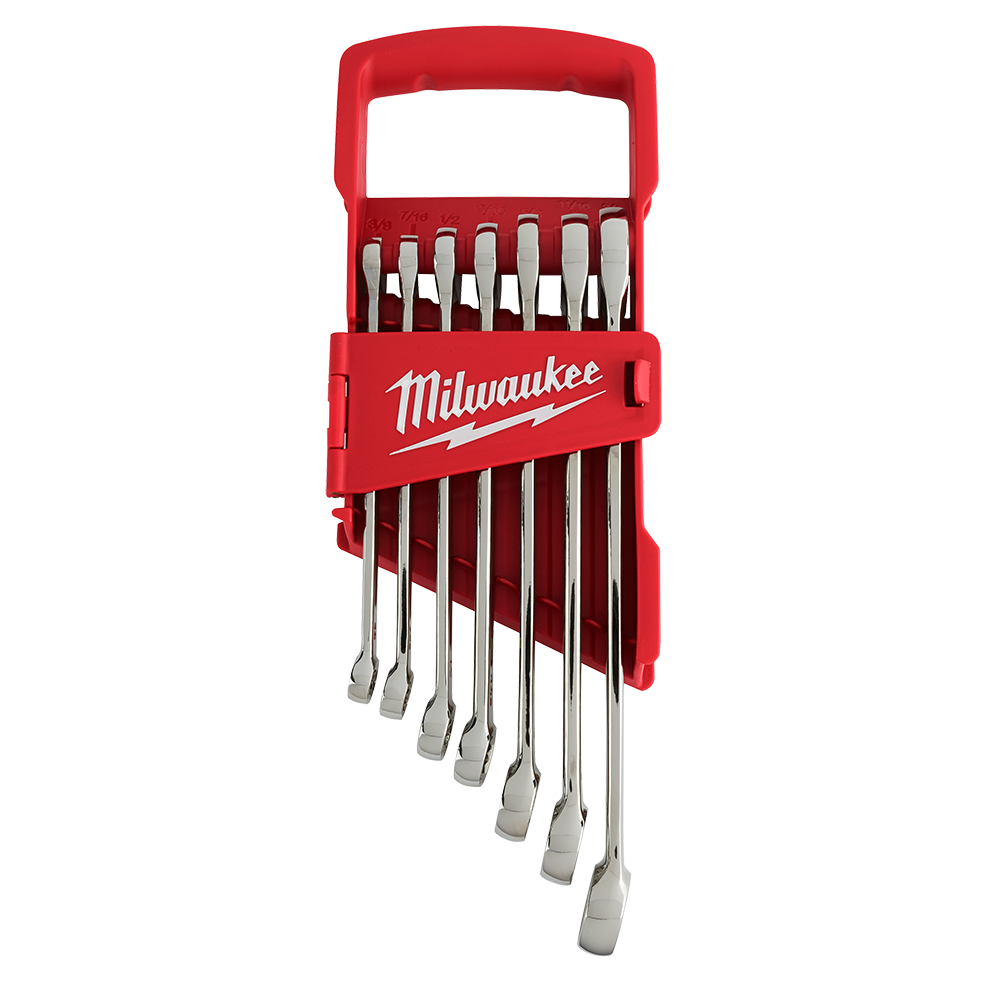 Milwaukee 7pc Combination Wrench Set - SAE - 48229407 - Available at Power Tool Specialists, Carlton, Victoria, Australia.