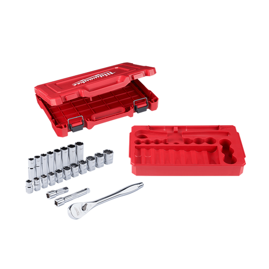 Milwaukee 1/2" Drive 22pc Ratchet & Socket Set SAE - 48229410 - Available at Power Tool Specialists, Carlton, Victoria, Australia.