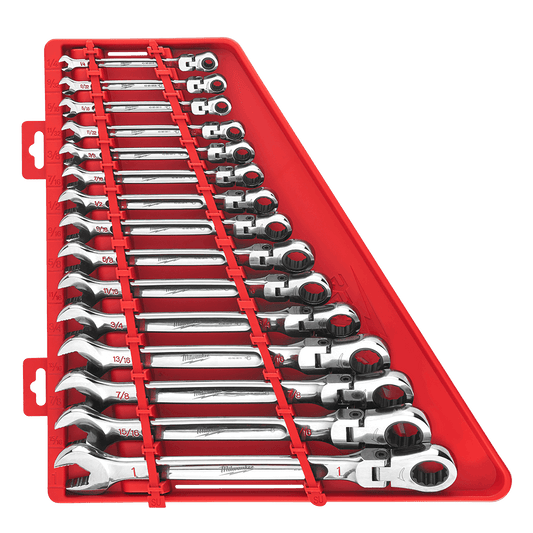 Milwaukee 15pc Flex-Head Ratcheting Wrench Set – SAE - 48229413 - Available at Power Tool Specialists, Carlton, Victoria, Australia.