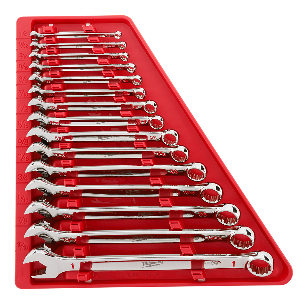 Milwaukee 15pc Combination Wrench Set - SAE - 48229415 - Available at Power Tool Specialists, Carlton, Victoria, Australia.