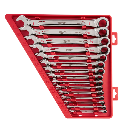 Milwaukee 15pc Ratcheting Combination Wrench Set – SAE - 48229416 - Available at Power Tool Specialists, Carlton, Victoria, Australia.
