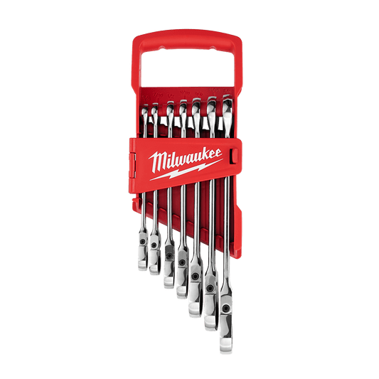 Milwaukee 7pc Flex-Head Ratcheting Wrench Set – SAE - 48229429 - Available at Power Tool Specialists, Carlton, Victoria, Australia.