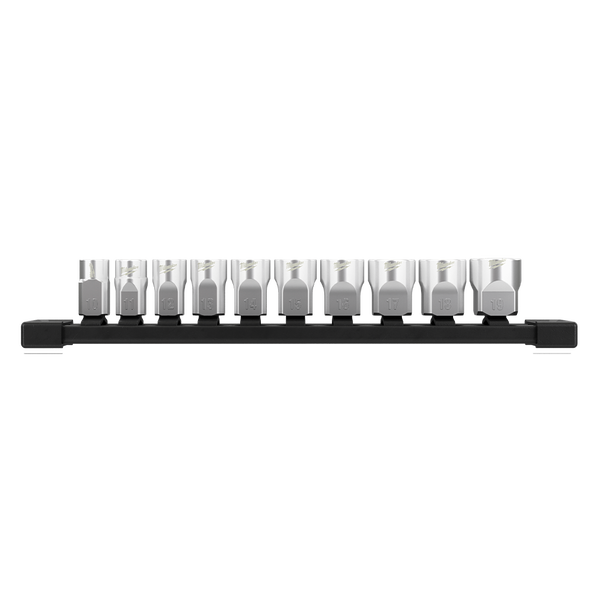 Milwaukee 3/8" Drive 10pc Metric Socket Set with Storage Rail - 48229503 - Available at Power Tool Specialists, Carlton, Victoria, Australia.