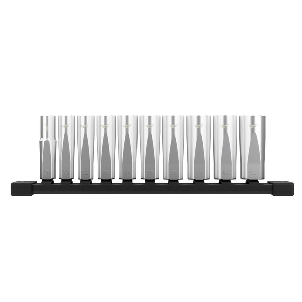 Milwaukee 3/8" Drive 10pc Metric Deep Socket Set with Storage Rail - 48229505 - Available at Power Tool Specialists, Carlton, Victoria, Australia.