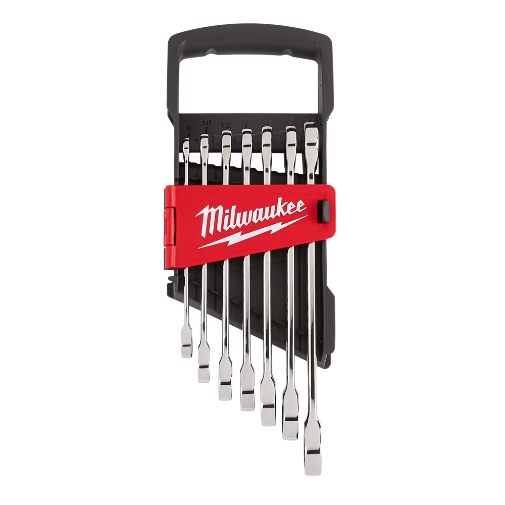 Milwaukee 7pc Ratcheting Combination Wrench Set – Metric - 48229506 - Available at Power Tool Specialists, Carlton, Victoria, Australia.