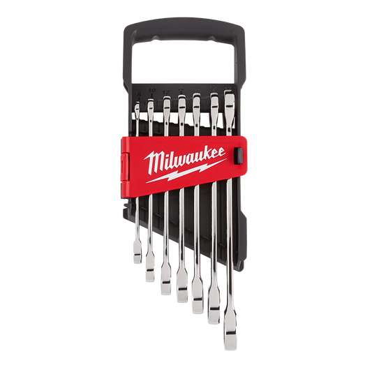 Milwaukee 7pc Ratcheting Combination Wrench Set – Metric - 48229506 - Available at Power Tool Specialists, Carlton, Victoria, Australia.