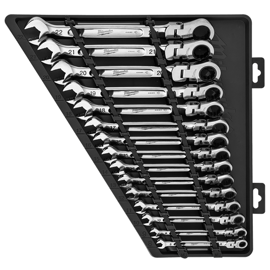 Milwaukee 15p Flex-Head Ratcheting Wrench Set – Metric - 48229513 - Available at Power Tool Specialists, Carlton, Victoria, Australia.
