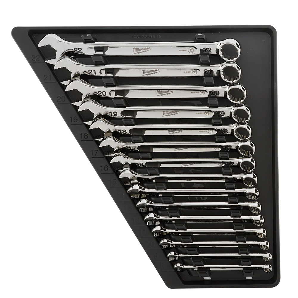 Milwaukee 15pc Combination Wrench Set - Metric - 48229515 - Available at Power Tool Specialists, Carlton, Victoria, Australia.