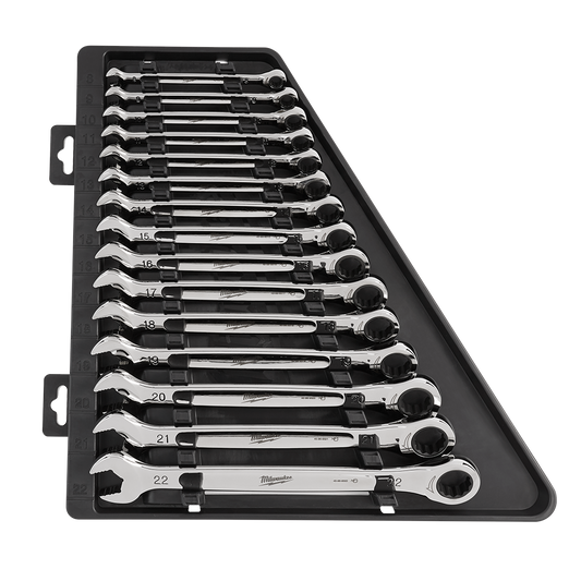 Milwaukee 15pc Ratcheting Combination Wrench Set – Metric - 48229516 - Available at Power Tool Specialists, Carlton, Victoria, Australia.