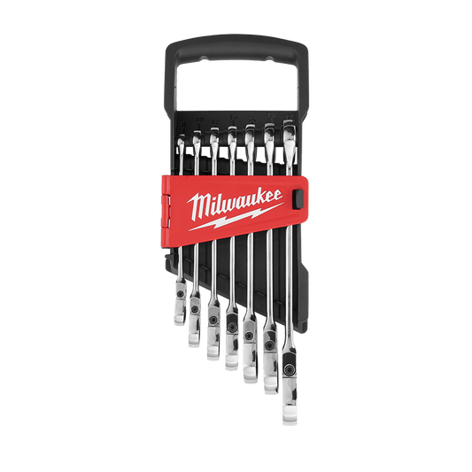 Milwaukee 7pc Flex-Head Ratcheting Wrench Set – Metric - 48229529 - Available at Power Tool Specialists, Carlton, Victoria, Australia.