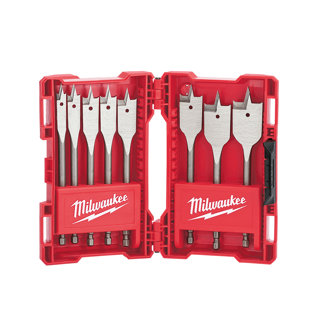 Milwaukee 8pcs Timber Spade Bit Set (12mm, 14mm, 16mm, 18mm, 20mm, 22mm, 25mm, 32mm) - 48270145 - Available at Power Tool Specialists, Carlton, Victoria, Australia.
