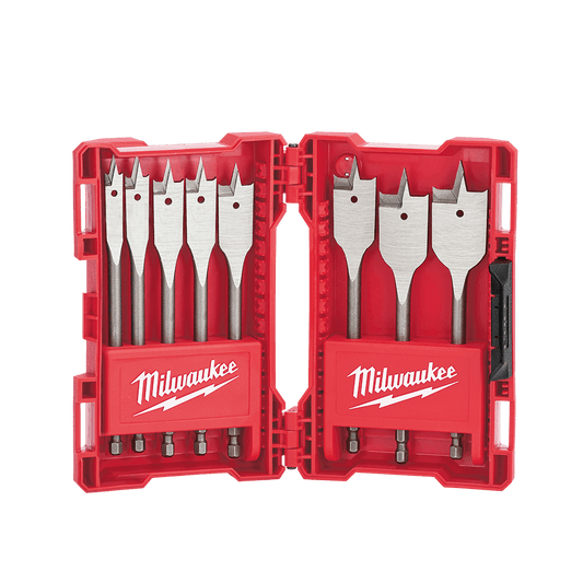 Milwaukee 8pcs Timber Spade Bit Set (12mm, 14mm, 16mm, 18mm, 20mm, 22mm, 25mm, 32mm) - 48270145 - Available at Power Tool Specialists, Carlton, Victoria, Australia.