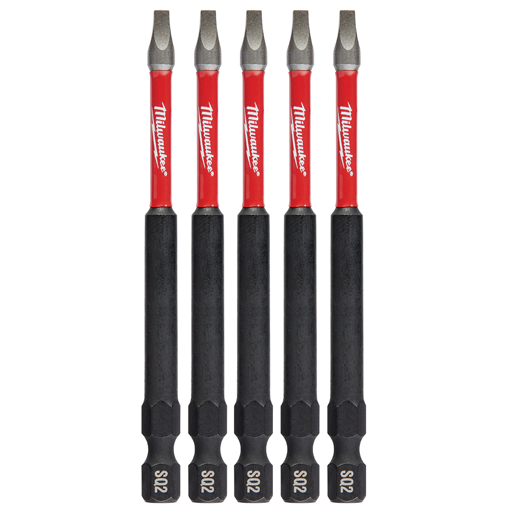 Milwaukee SHOCKWAVE™ Power Bit Square Recess #2 89mm (3.5") 5Pk - 48324574 - Available at Power Tool Specialists, Carlton, Victoria, Australia.