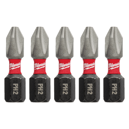 Milwaukee SHOCKWAVE™ Insert Bit Phillips #2 pkt 5  - 48324601 - Available at Power Tool Specialists, Carlton, Victoria, Australia.