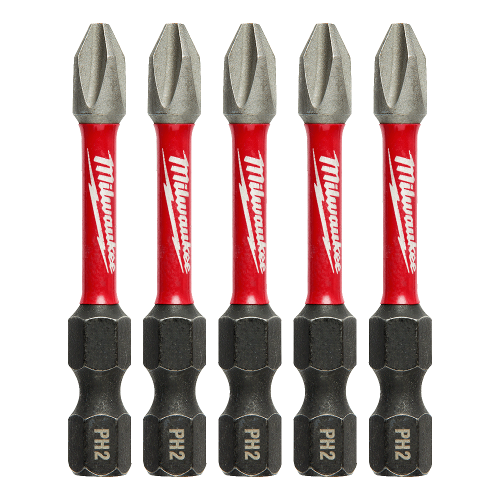 Milwaukee SHOCKWAVE™ Power Bit Phillips #2 50mm (2") pkt 5  - 48324602 - Available at Power Tool Specialists, Carlton, Victoria, Australia.