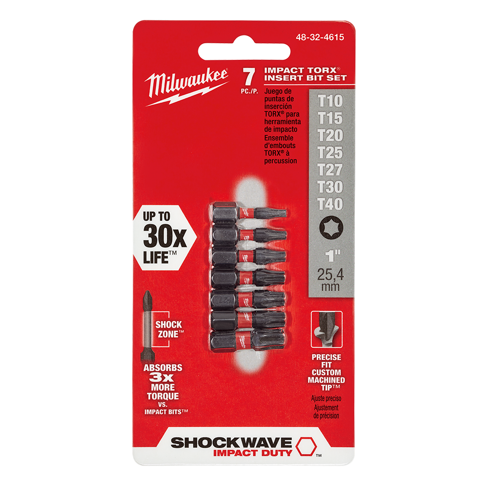 Milwaukee SHOCKWAVE™ Insert Bit Set 7 Pce
T10, T15, T20, T25, T27, T30, T40 - 48324615 - Available at Power Tool Specialists, Carlton, Victoria, Australia.