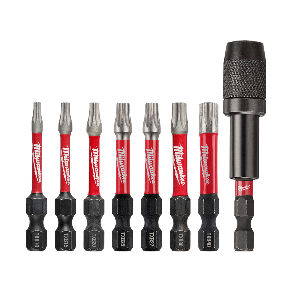 Milwaukee SHOCKWAVE™ Power Bit Security Torx 50MM (2") 8PC SET - 48324689 - Available at Power Tool Specialists, Carlton, Victoria, Australia.