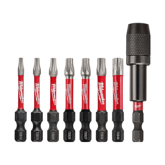 Milwaukee SHOCKWAVE™ Power Bit Security Torx 50MM (2") 8PC SET - 48324689 - Available at Power Tool Specialists, Carlton, Victoria, Australia.
